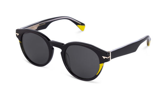 Unisex Round Black Acetate Sunglass