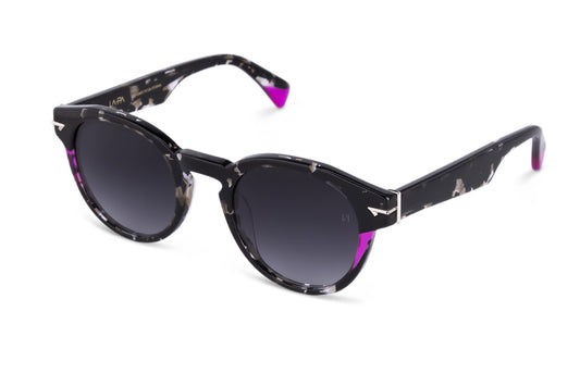 Stylish Black Havana Round Sunglass with Pink Details