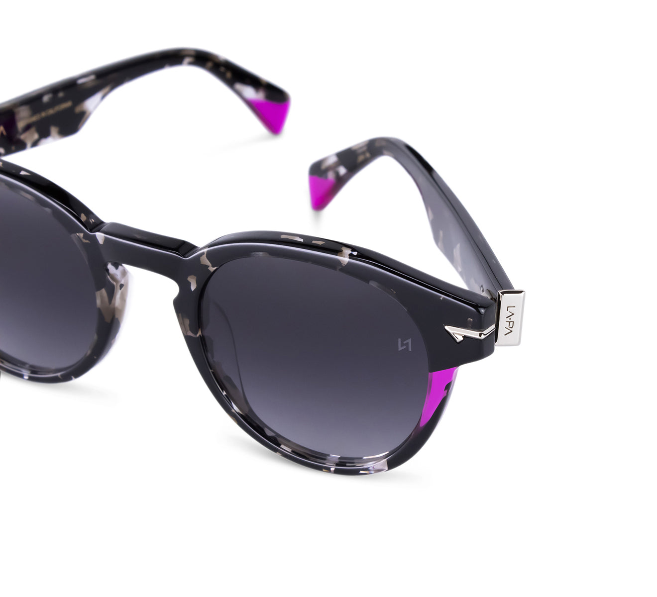 Detail shot of Round Sunglass with Silver Hinge and Decor