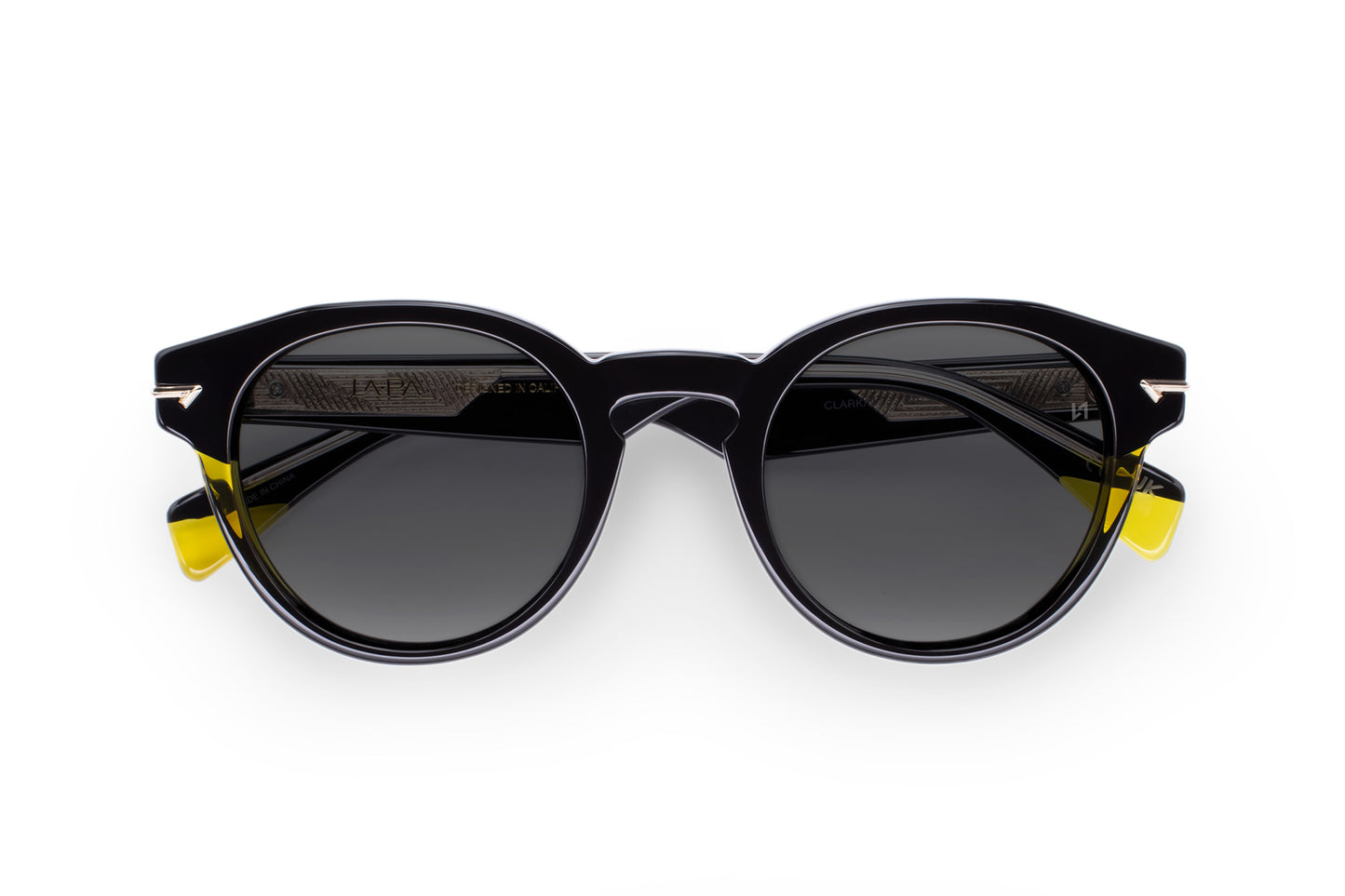 Black and Yellow Round Sunglass with Solid Grey Lens