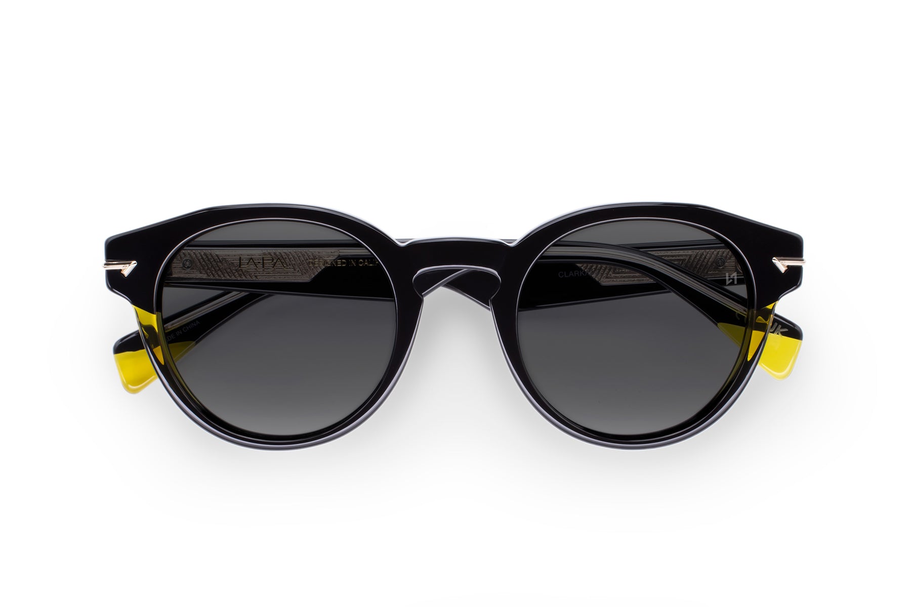 Black and Yellow Round Sunglass with Solid Grey Lens