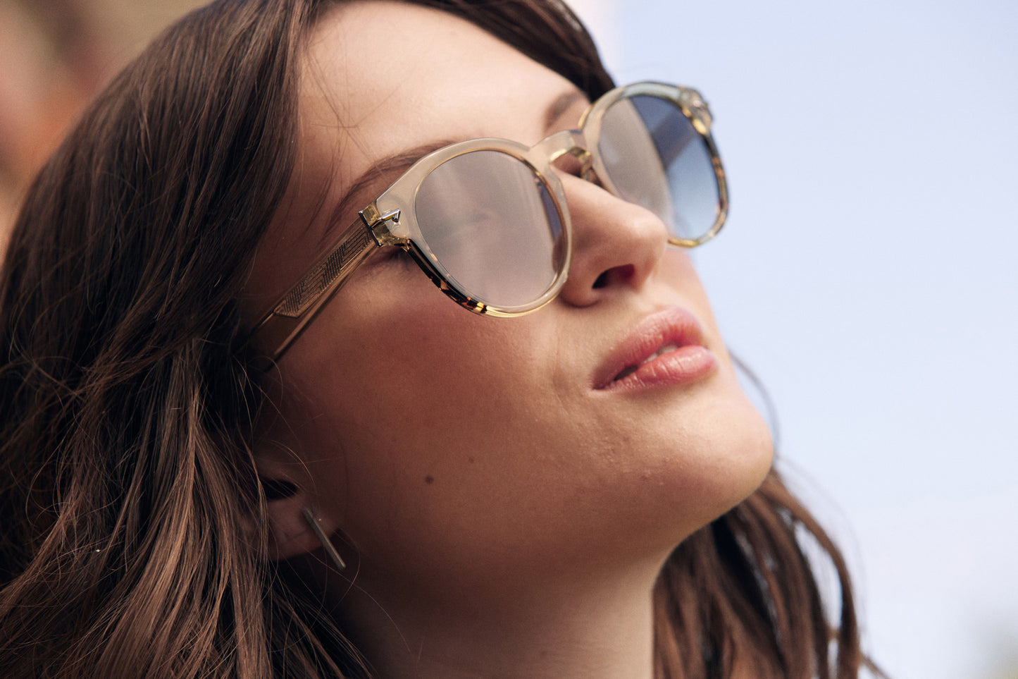Woman wearing Stylish Round Acetate Shades