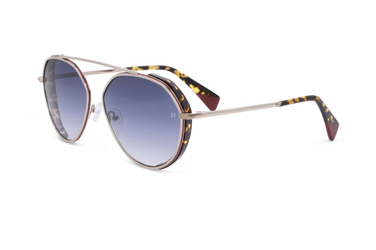 Light Gold Metal Pilot Sunglass with Havana Blinders and Burgundy Accents