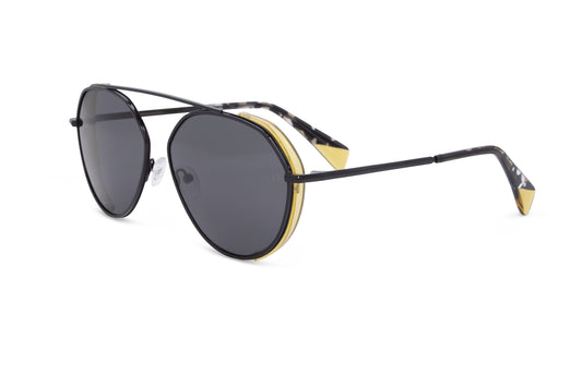Black Metal Pilot Sunglass with Yellow Blinders
