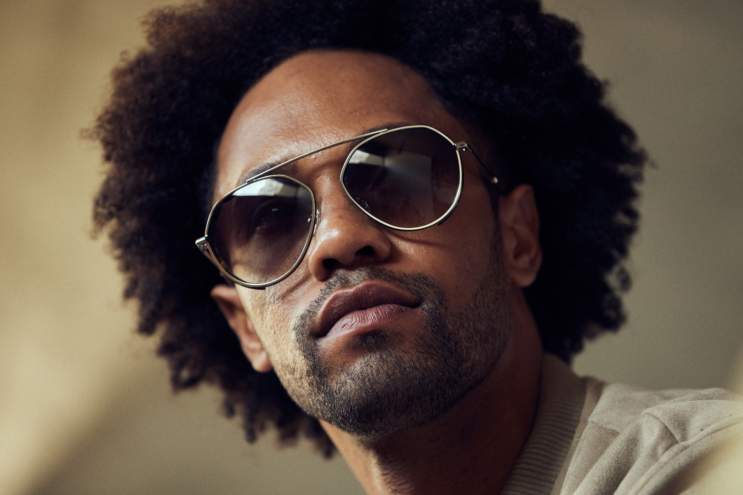 Man Wearing Trendy Pilot Shaped Shades