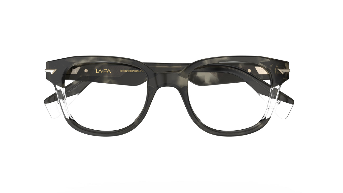 LAPA acetate eyeglasses with a dark green tortoiseshell acetate frame, clear acetate accents, shown against a plain white background.