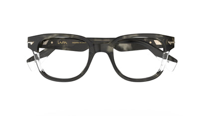 LAPA acetate eyeglasses with a dark green tortoiseshell acetate frame, clear acetate accents, shown against a plain white background.