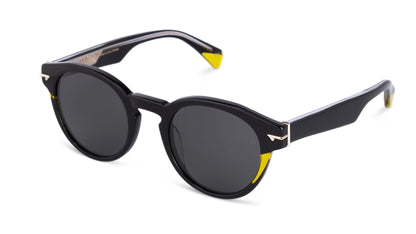 Unisex Round Black Acetate Sunglass