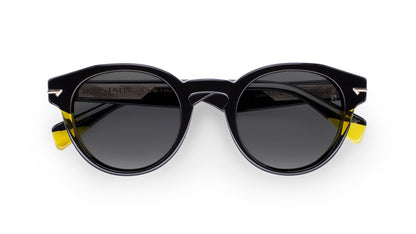Black and Yellow Round Sunglass with Solid Grey Lens