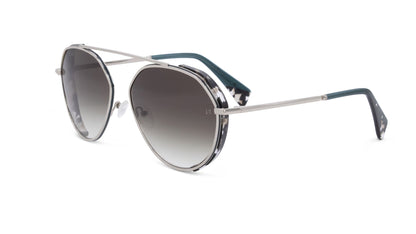 Silver Pilot Sunglass with Havana and Teal Accents