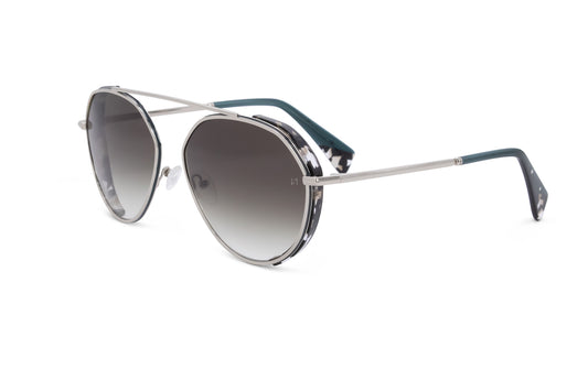 Silver Pilot Sunglass with Havana and Teal Accents