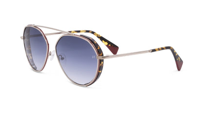 Light Gold Metal Pilot Sunglass with Havana Blinders and Burgundy Accents