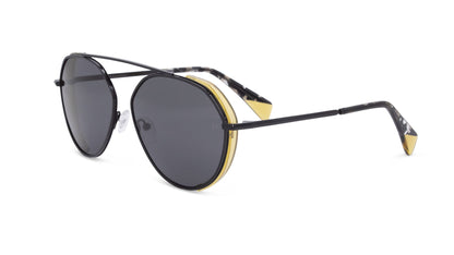 Black Metal Pilot Sunglass with Yellow Blinders